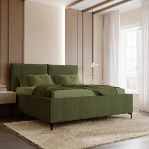 Expressversand Polsterbett mit hohe Beine 140x200 Olivgrün Cord LEO