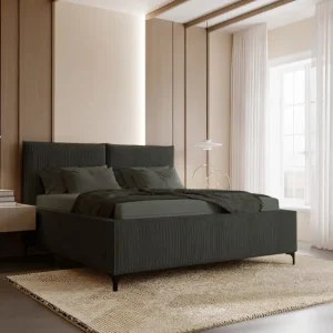 Echt Polsterbett mit hohe Beine 160x200 Graphit Cord LEO