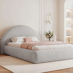 Ausverkauf Polsterbett mit rundes Kopfteil Grau 200x200