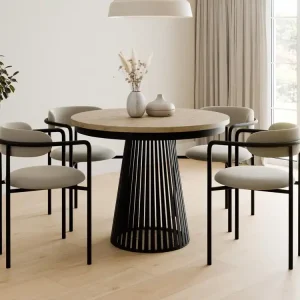 Zertifiziert Säulengestell Rund Esstisch 100cm Eiche Artisan Schwarz DAST