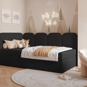 Expressversand Schwarz Boucle Bett mit Bettkasten DREAMY