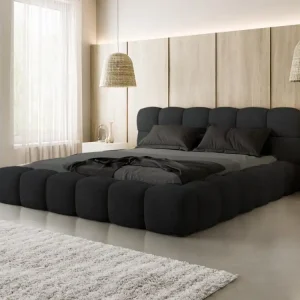 Direktkauf Schwarz Boucle Designerbett mit Holzrahmen 180x200 BIZU