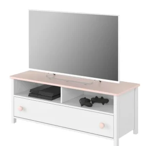 TV-Schrank für Mädchen LARA mit Schubladeim in modernem Design, Weiß und Rosa Preisknaller