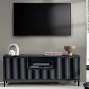 Abverkauf TV-Schrank mit 2 Klappen VIVAS geriffelte Front BLAU