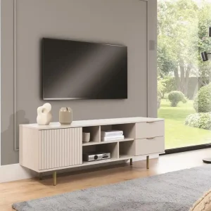 TV-Schrank mit Drehtür und zwei Schubladen, RTV-Kabinett mit gerillte Front NUBIA Saisonangebot