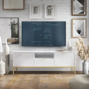 TV-Schrank mit Schublade und 2 Türen NANCYLowboard mit Lamellen Schnäppchen