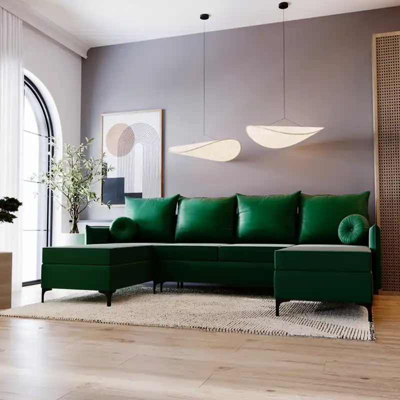 U-form LEO Ecksofa mit Schlaffunktion Grün Solange Der Vorrat Reicht