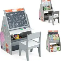 3 in 1 Kindertisch & Kunststaffelei & Kreidetafel, Kindersitzgruppe mit Whiteboard Heißes Angebot