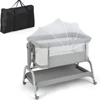 4 in 1 Babybett mit Moskitonetz, Babywiege & Beistellbett & Stubenwagen & Reisebett Abverkauf