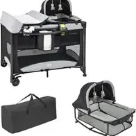 5 in 1 Babybett, faltbares Babyreisebett mit Wickeltisch & Wiege, 2 Ebenen Nur Heute