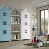 Zertifiziert Set: 2 Schränke + Regal CASAMI BRUGES Jugendschrank Wäscheschrank Weiß Blau