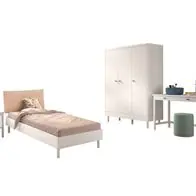Zertifiziert Set Futonbett Schrank 3T Nachtkonsole Schreibtisch Lattenrost Buche massiv Weiß
