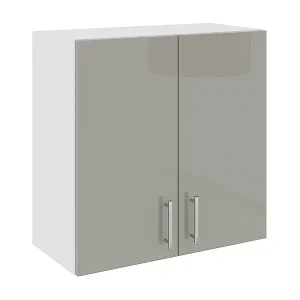 Zertifiziert Oberschrank Karo, 2 Türen, Hochglanz Grau/Weiß, MDF, 60 x 30 x 60 cm