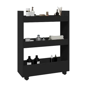 Zertifiziert Aufbewahrungswagen Schmal 3 Etagen Schwarz Holzwerkstoff