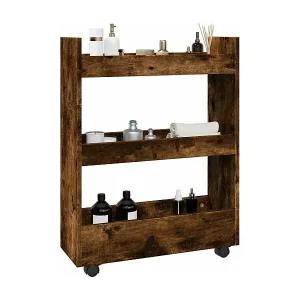 Aufbewahrungswagen Schmal 3 Etagen Räuchereiche Holzwerkstoff Top-Seller