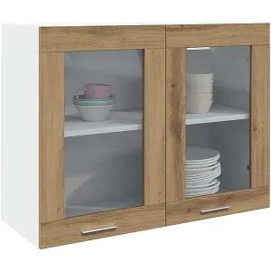 Angebot Hängeglasschrank Lyon Artisan-Eiche 80x31x60 cm Holzwerkstoff