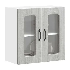 Billig Küchen-Hängeschrank mit Glastür Kalmar Grau Sonoma Holzwerkstoff