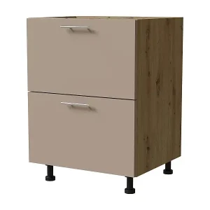 Zertifiziert SCHUBLADENUNTERSCHRANK Brerra D2M/60 Korpus eiche artisan / Front RAL 1019 graubeige Matt 60 / 50 / 82 cm