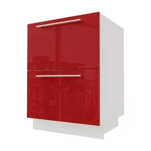 Zertifiziert SCHUBLADENUNTERSCHRANK Brerra D2A/60 Korpus weiß / Front RAL 3002 karminrot Hochglanz 60 / 50 / 82 cm