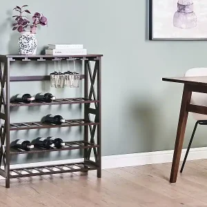 Zertifiziert Weinregal MDF Kiefernholz Beine dunkelbraun für Flaschen und Gläser Rothesay