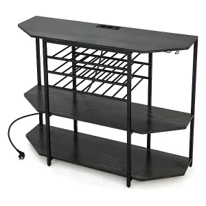 3-stufiges Industrielles Weinregal mit Steckdosen & Flaschenregal & Glashaltern Weinbarschrank Grau Top-Preis