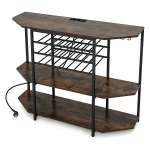 Bestpreis 3-stufiges Industrielles Weinregal mit Steckdosen & Flaschenregal & Glashaltern Weinbarschrank Braun