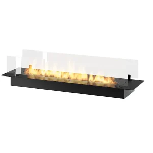 120 cm großer, schwarzer Edelstahl-Einbau- oder Standbrenner mit 4 Litern Fassungsvermögen und Glaseinsatz Geprüft