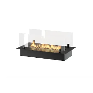 Abverkauf 60 cm großer, schwarzer Edelstahl-Brennereinsatz für 1 Liter Bioethanol, zum Einbau oder als Standgerät, inklusive Glas.