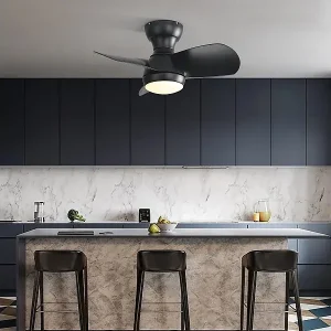 23 Zoll schwarzer Deckenventilator ---- Deckenventilator mit LED-Licht und 3 ABS-Flügeln --- für schlafzimmer Sonderangebot