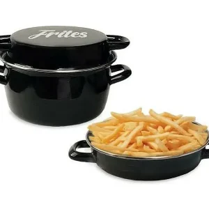 26 cm schwarze EmailleFritteuse mit Korb und Glasdeckel Begrenztes Angebot