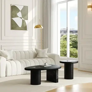 2er-Set Couchtische aus Marmor und Eichenfurnier - Schwarz und weiß - MARSULA Markenware