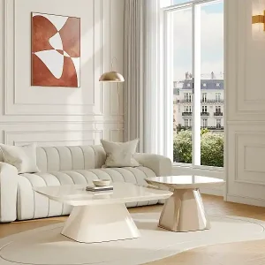 2er-Set MDF-Couchtische - Cremeweiß und Taupe lackiert - NATAZA Versand Am Gleichen Tag