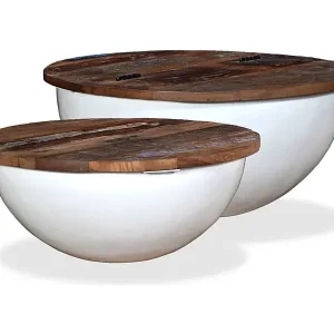 2-tlg. Couchtisch-Set Altholz Massiv Weiß Schalenform Online Kaufen