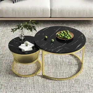 2er-Set moderne runde Couchtische – Marmor und Metall, eleganter Beistelltisch für Wohnzimmer, Büro und Balkon Saisonangebot