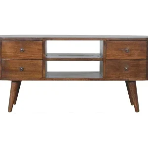 Abgerundeter TV-Schrank aus Kastanienholz von Artisan Furniture, 4 Schubladen, 2 Regale, braun Kracherpreis