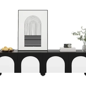 Bestpreis Niedriges TV-Möbel mit 2 Schubladen und 2 Türen – 180 x 38 x 45 cm – klassisches Design – MDF – schwarz + weiß