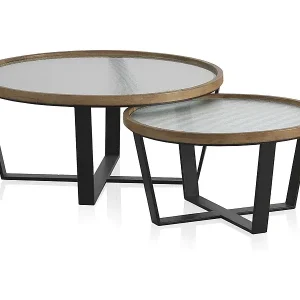 2er-Set runde Couchtische mit Glas Knallerangebot