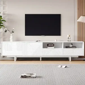 Böhmischer TV-Schrank mit 2 Türen und 2 Schubladen - 200 x 40 x 51 cm - Spanplatte - für Esszimmer - Weiß Echt