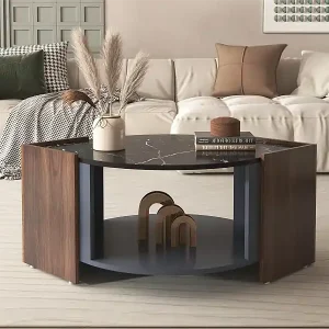 Couchtisch mit 2 Regalen, Spanplatte, moderner Stil, schwarz und braun, 96,5 L x 63 L x 40 H cm Preisknaller