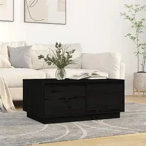 Couchtisch Schwarz 80x50x35 cm Massivholz Kiefer Rabatt