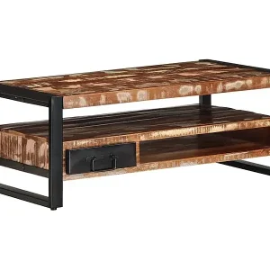 Couchtisch Mehrfarbig 90x50x36 cm Altholz Massiv Schnäppchen