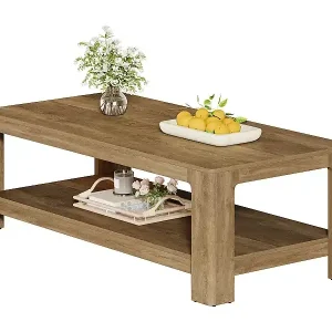 120 cm langes rechteckiges Couchtisch mit 2-stufiger Ablage, Holz-Mittelstuhl für das Wohnzimmer Markenprodukt