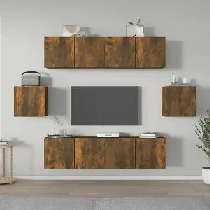6-tlg. TV-Schrank-Set,TV-Möbel Räuchereiche Holzwerkstoff -gkd442907 Knallerangebot