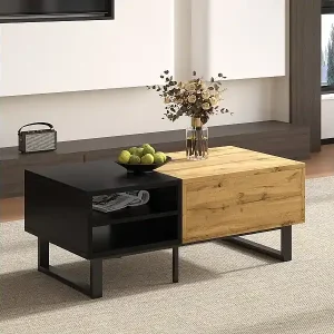 Couchtisch mit 1 Schublade und Ablageflächen – 100 x 50 x 40 cm – MDF-Holz und Metall – Natur Rabatt