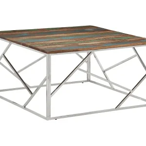 Couchtisch Silbern Edelstahl und Altholz Massiv Billig