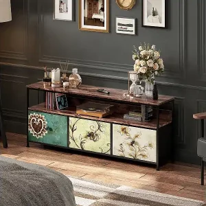 Zertifiziert RGB-LED-TV-Ständer – 3 Vintage-Schubladen, Metallrahmen, verstellbares Regal, 108 x 30 x 57 cm