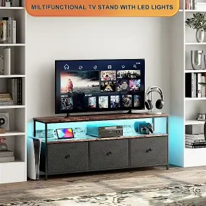 Zertifiziert LED-TV-Schrank 137x30x57cm - 3 Schubladen aus Lederstoff und schwarzem Metall - Schwarz