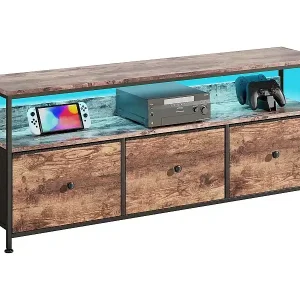 108 cm TV-Schrank, mit 3 Schubladen, Regalen, Metallrahmen, rechteckig, Vintage-Industriestil, Wohnzimmermöbel aus Holz – Braun Garantierte Lieferung