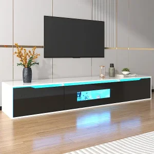 Abverkauf 180 cm TV-Schrank, mit farbwechselnder LED-Beleuchtung, Falttüren, lackierter TV-Wandschrank, moderner Stil - schwarz
