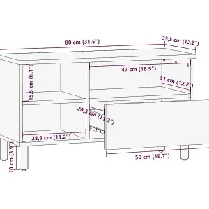 TV-Schrank Schwarz 80x33,5x46 cm Raues Mangoholz Markenprodukt